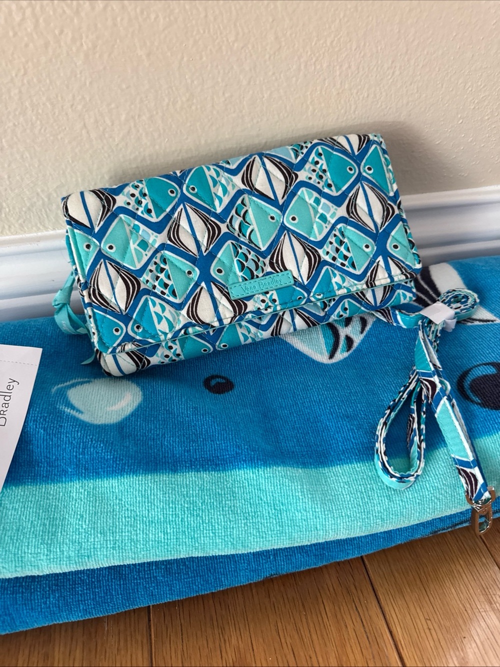 Vera Bradley Go Fish Blue wallet crossbody & matching beach towel - NWT